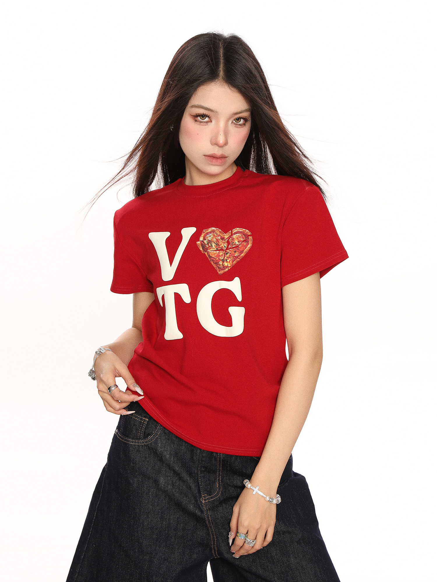 American Heart Letter Print Short Sleeve Crop Top T-Shirt for Women - Summer Casual Versatile Style