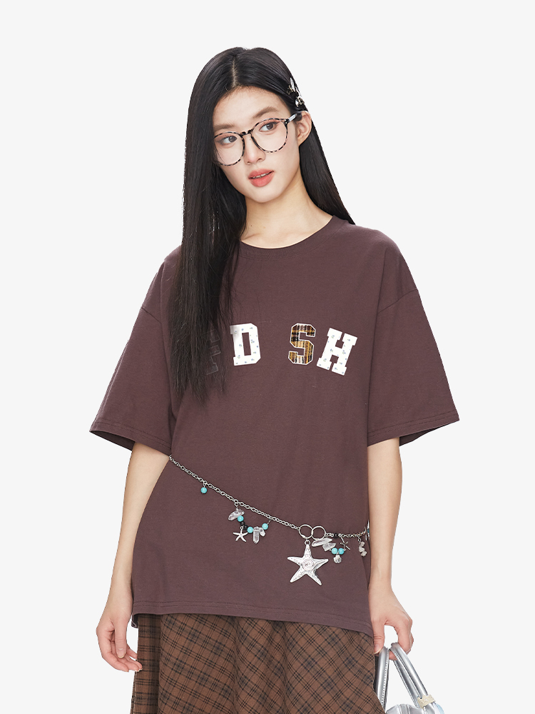 American Minimalist Floral Letter Short Sleeve Women's Casual Cotton Top - Versatile Ins Style, High Quality
