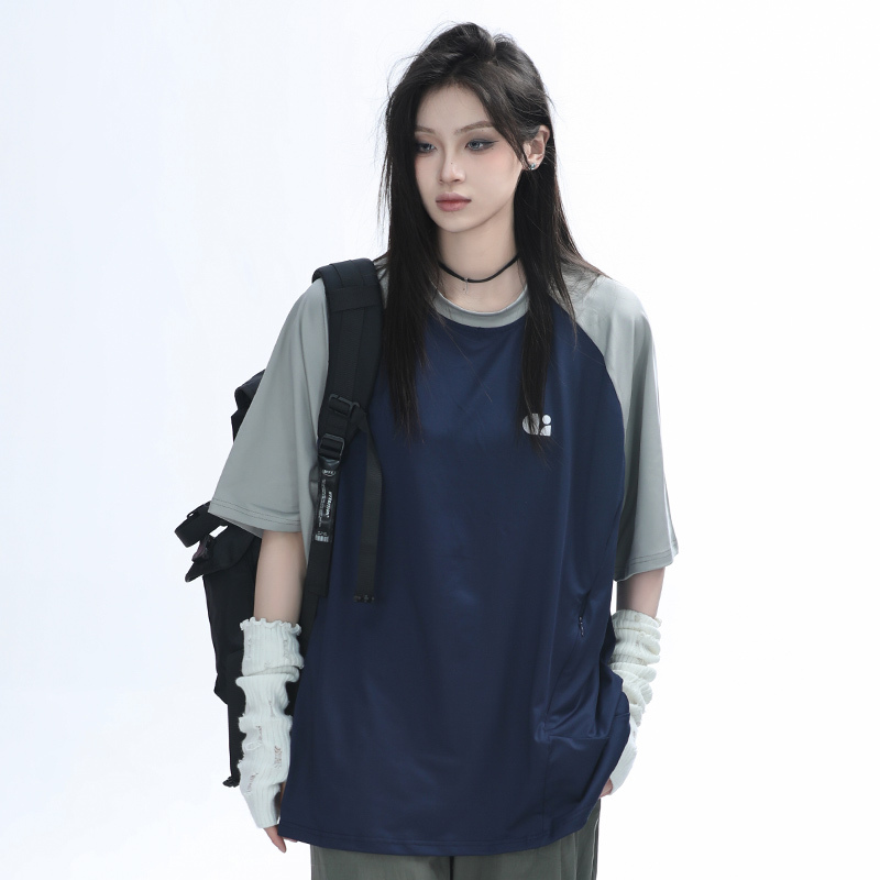 American Quick-Dry Oversized Women's Sports T-Shirt, Loose-Fitting Raglan Half-Sleeve for Summer, Casual Outdoor Style