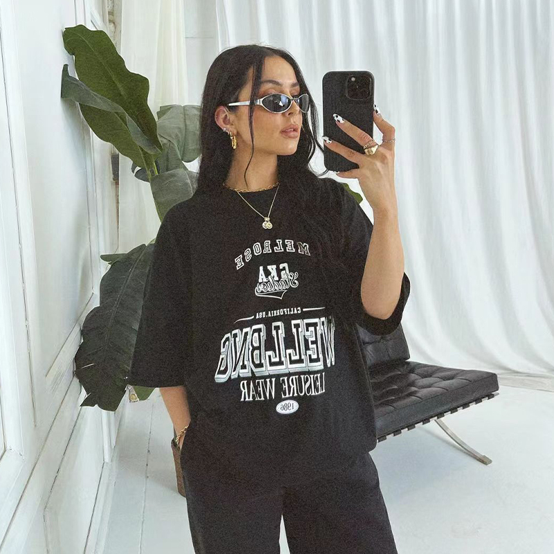 American Retro Black Letter Oversized Short Sleeve T-Shirt for Women - Summer 90s Street Style Top
