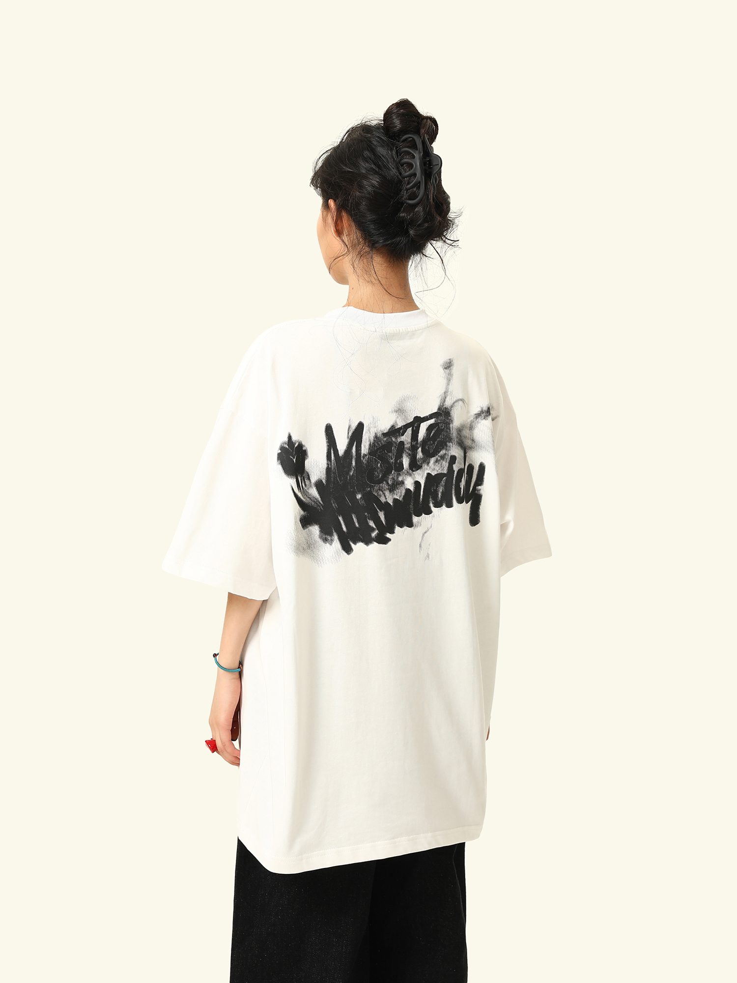 American Retro Blurry Letter Short Sleeve T-Shirt for Men and Women - Heavyweight Pure Cotton Summer Couple Tee