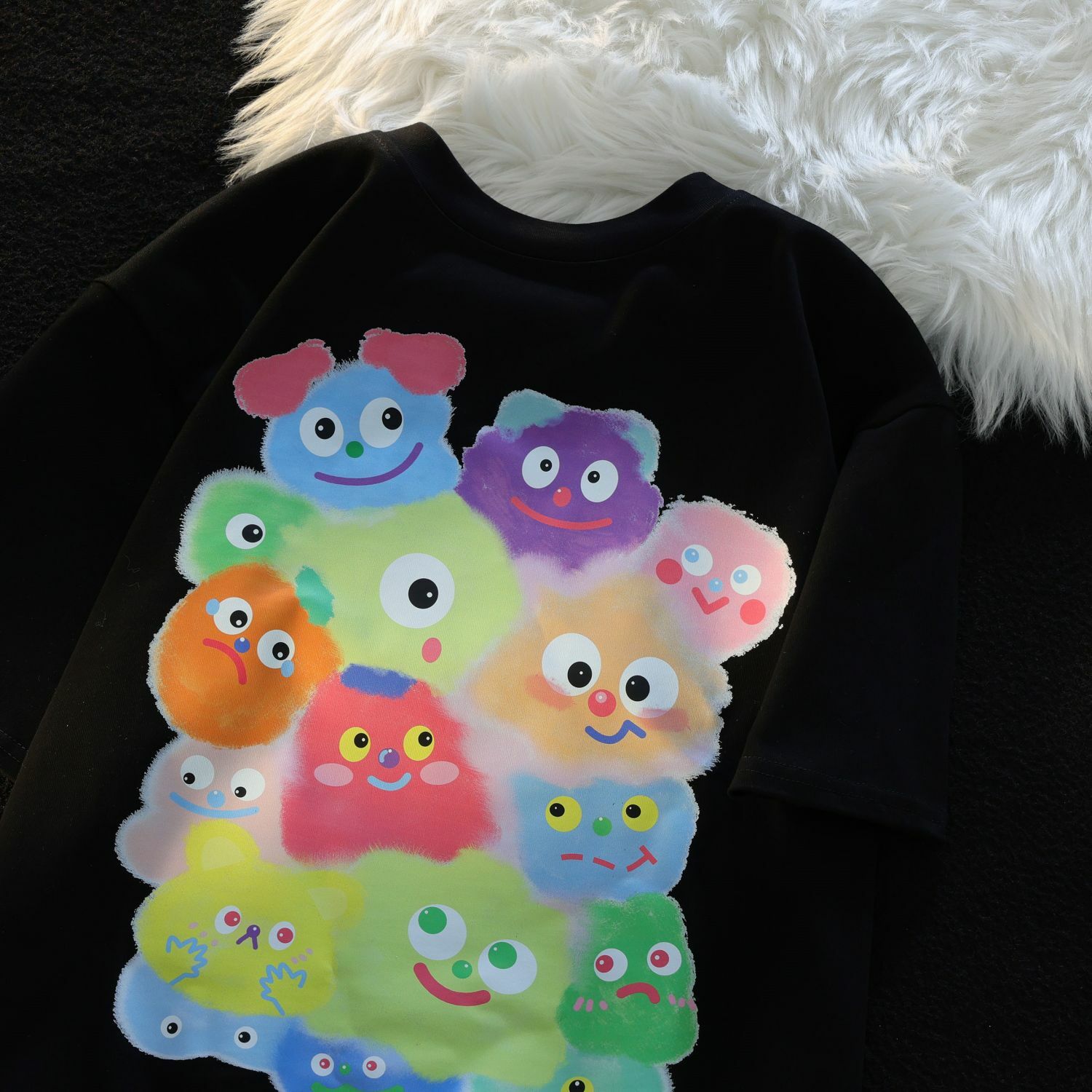 American Retro Cartoon Print Pure Cotton Short Sleeve T-Shirt for Men and Women, Plus Size Loose Fit Couple Top