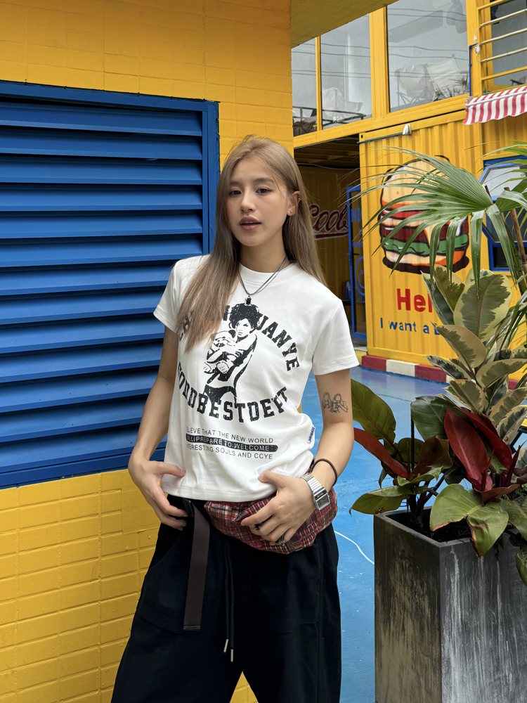American Retro Casual Short Sleeve T-Shirt for Women - Trendy Summer Street Style Top, Versatile Everyday Wear