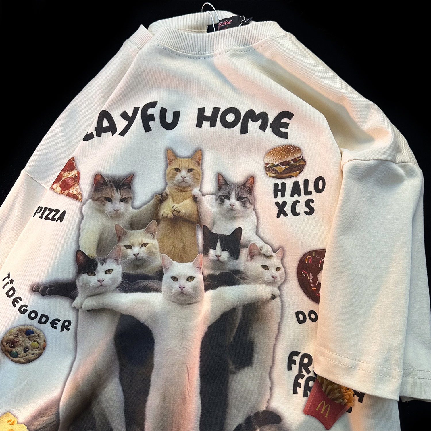 American Retro Cat Print Pure Cotton Short Sleeve T-Shirt for Men and Women - Plus Size Loose Couple Outfit - Y2K Style