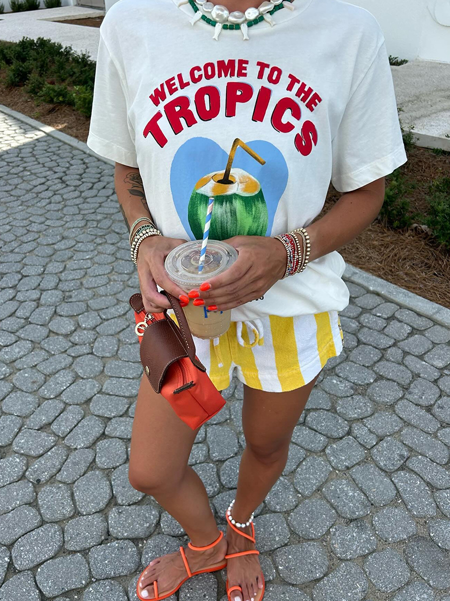 American Retro Coconut Print Pure Cotton Short-Sleeve T-Shirt for Women - Oversized Summer Y2K Trendy Top