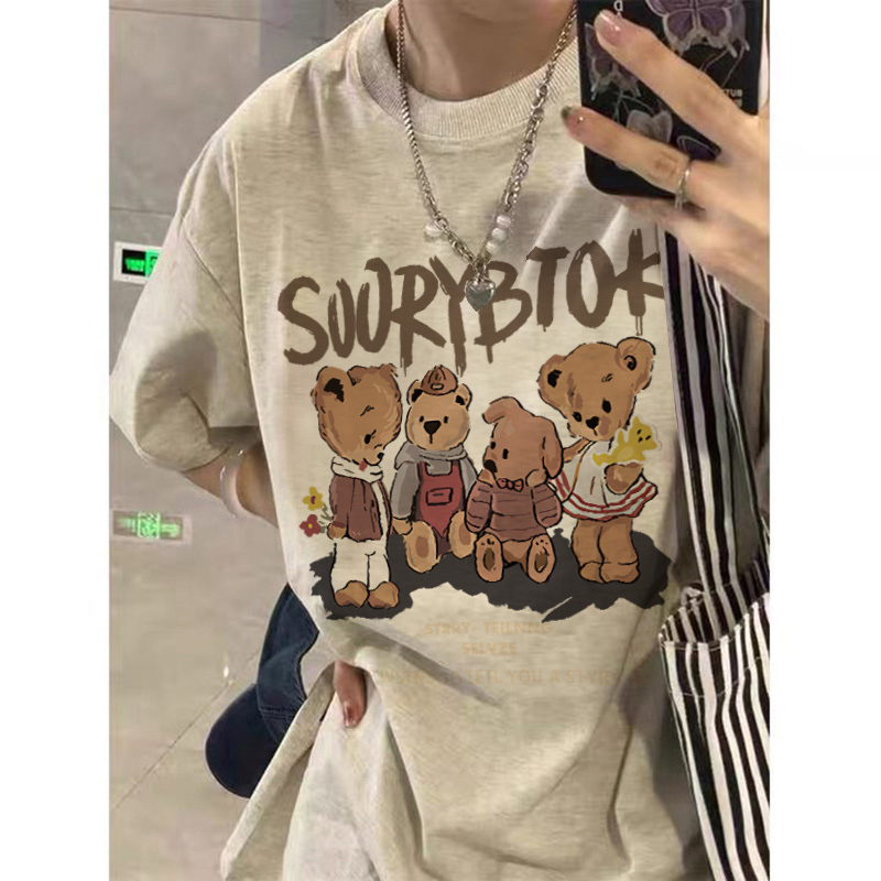 American Retro Cotton Short-Sleeve T-Shirt for Men and Women, Plus Size Loose Summer Couple Outfit, Trendy 90s Style Top