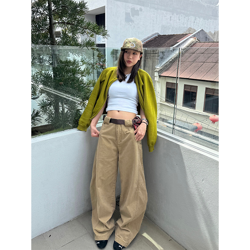 American Retro Curved Knife Pants - Loose Fit, Washed Spliced Design, Casual Long Pants for Men and Women, Y2K Style