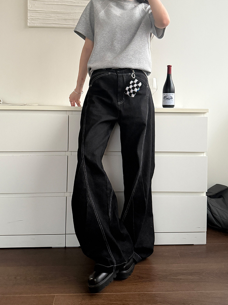 American Retro Design Curved Blade Jeans for Men and Women - Stylish Versatile Straight Loose Long Pants