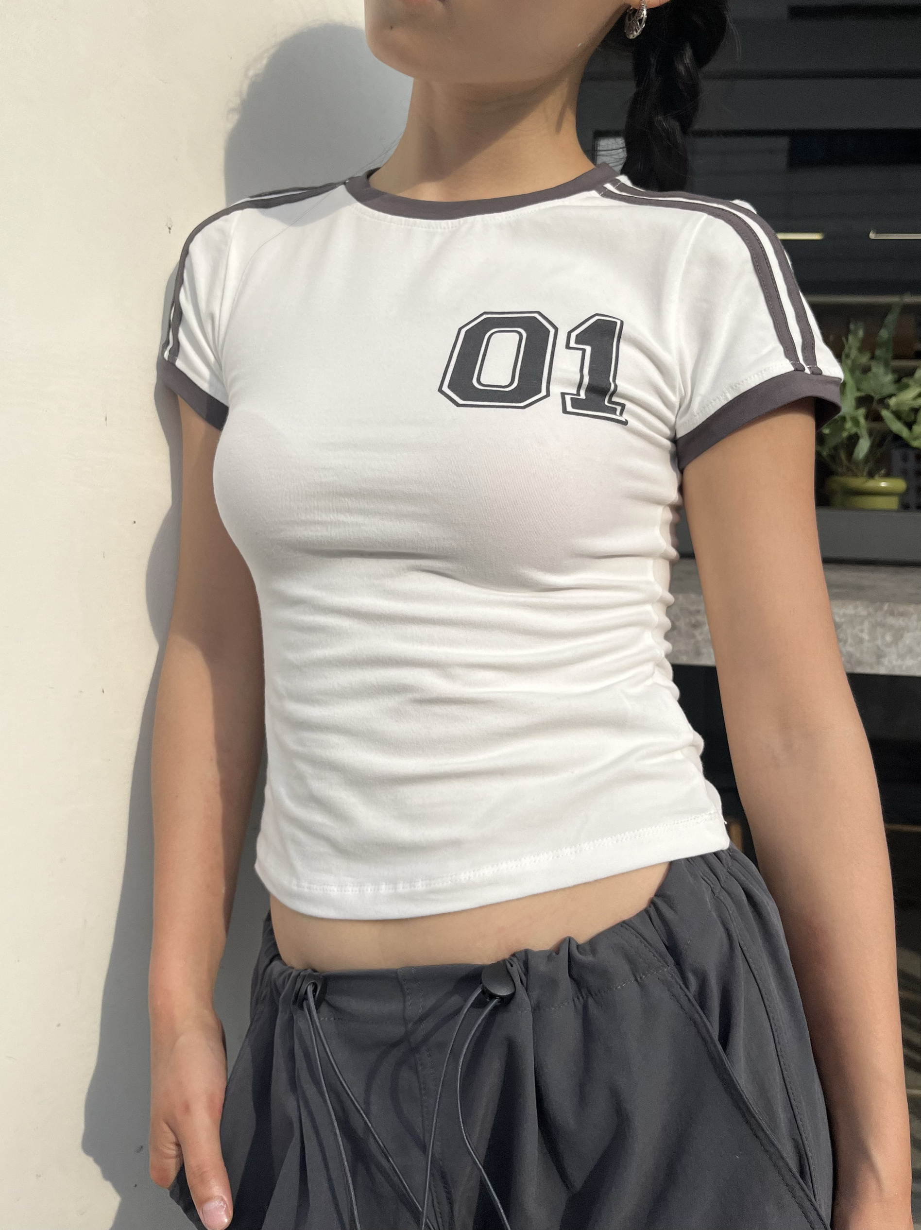 American Retro Digital Color Block Slim Fit Short Sleeve T-Shirt - Versatile 90s Inspired Style for Modern Fashion 2025