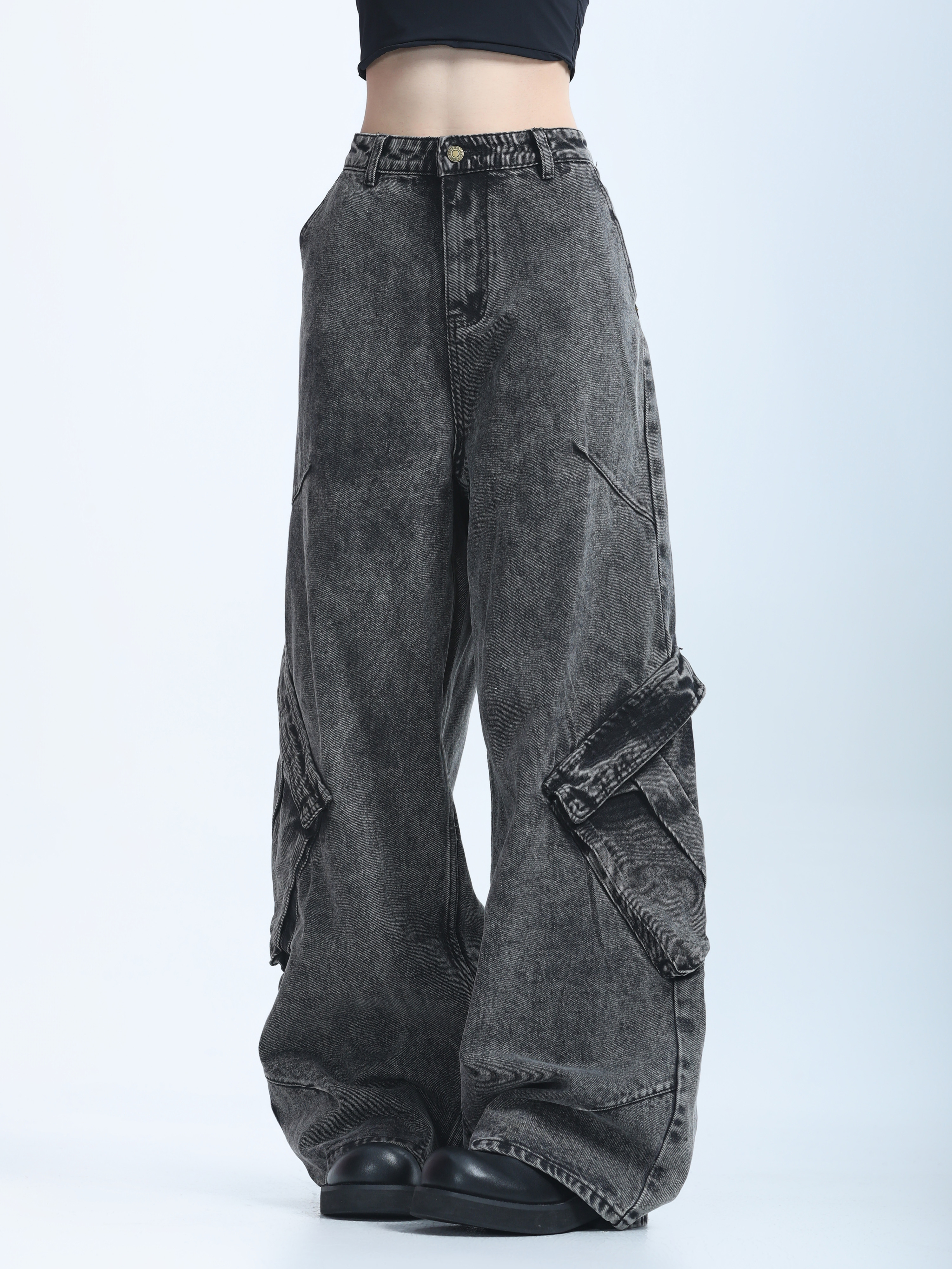 American Retro Distressed Denim Wide-Leg Pants for Women - Ultra-Loose, Floor-Length, Heavy-Duty, Slimming Style