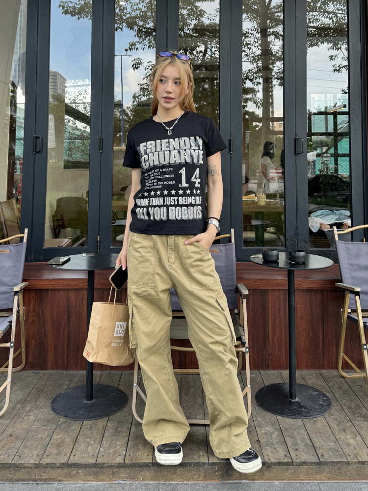 American Retro Distressed Printed Shoulder Short Sleeve Women's T-Shirt - Casual Summer Top, Y2K Style