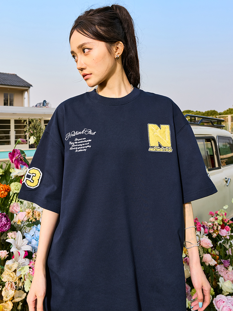 American Retro Embroidered Letter Short-Sleeve T-Shirt for Couples - Trendy 2025 Summer Style