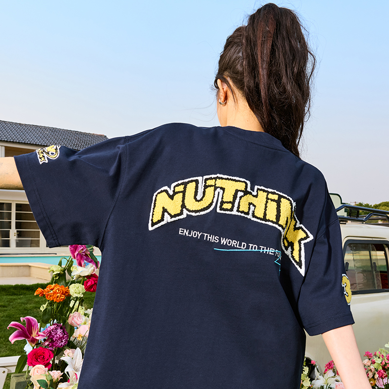 American Retro Embroidered Letter Short-Sleeve T-Shirt for Couples - Trendy 2025 Summer Style