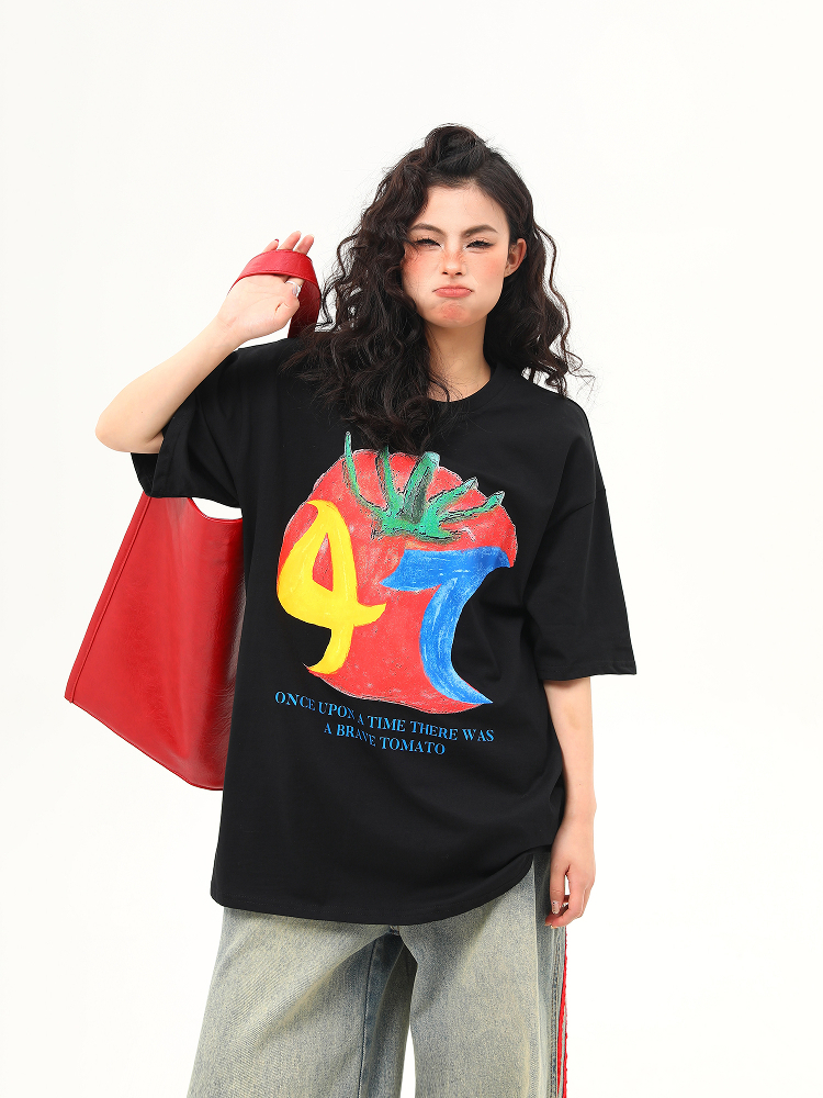 American Retro Graffiti Print Short-Sleeve T-Shirt for Women - Summer Loose Fit Casual Top, Y2K Streetwear Style