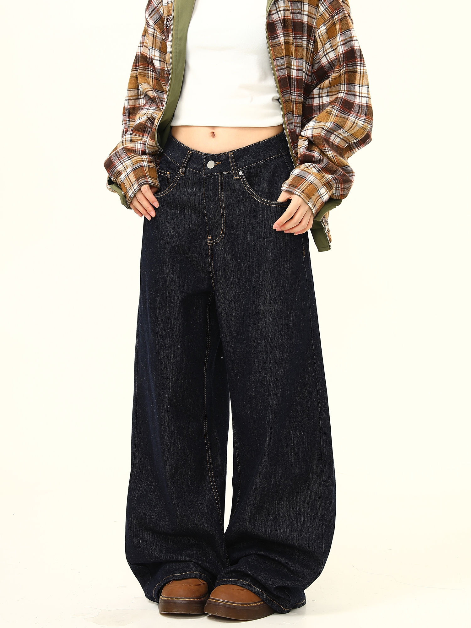 American Retro High-End Loose Wide-Leg Curved Knife Jeans - Unisex Versatile Straight-Leg Floor-Length Pants
