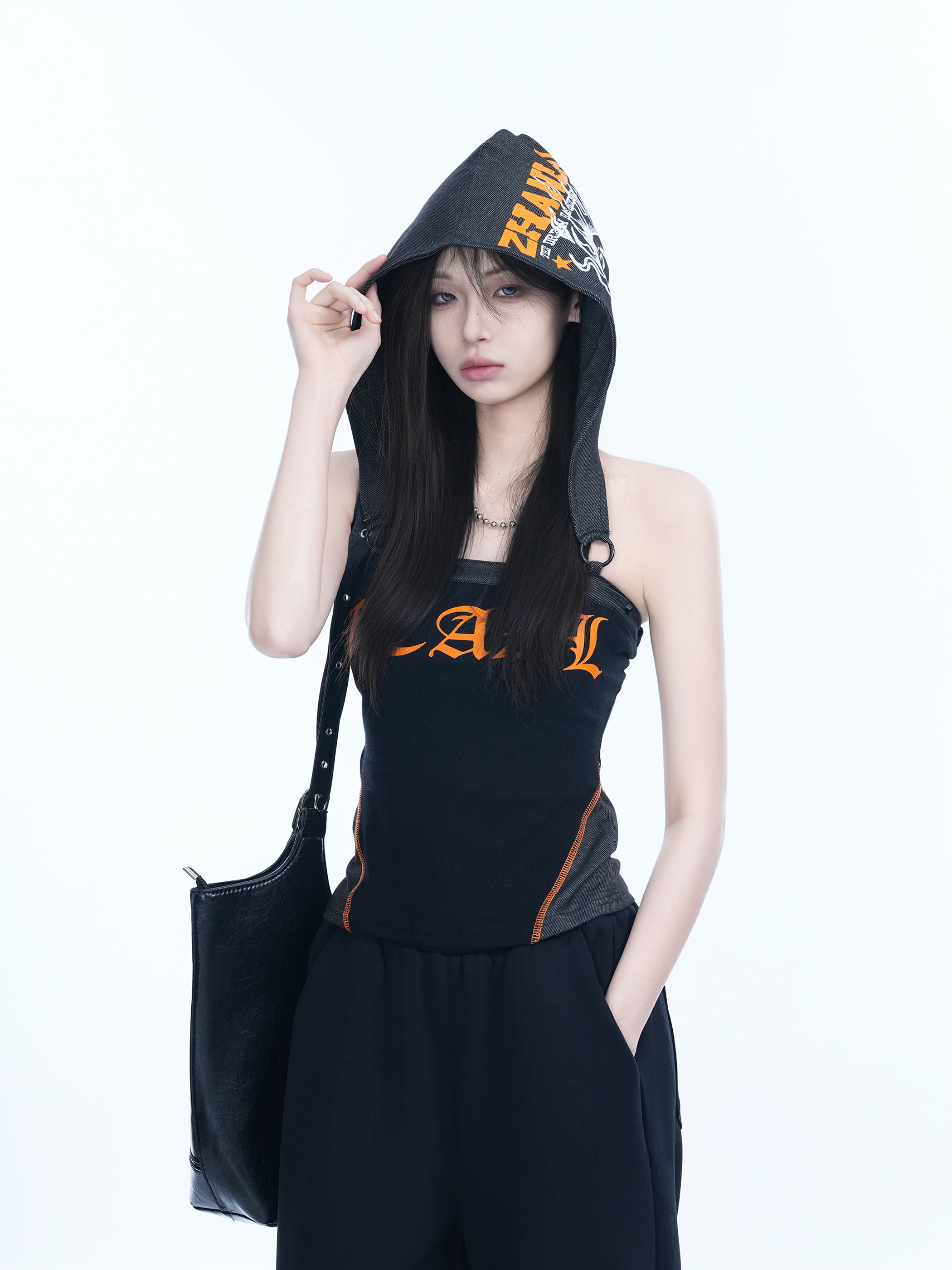 American Retro Hooded Tank Top for Women - Unique Fit, Slimming Design, Trendy Casual Style, Perfect for Summer Outings