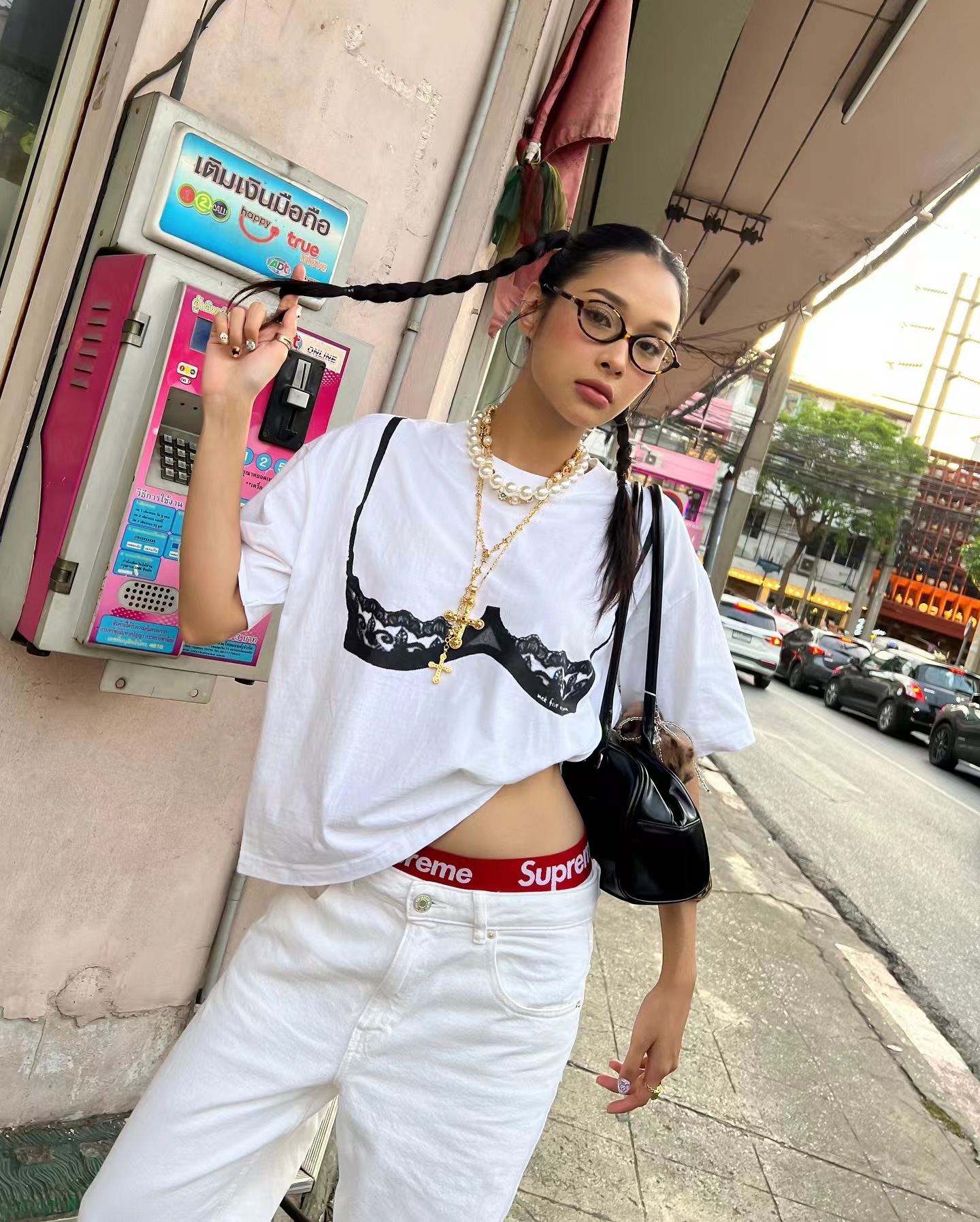 American Retro Lace Corset Short Sleeve T-Shirt for Women - Oversized Spicy Girl Top with Trendy Print