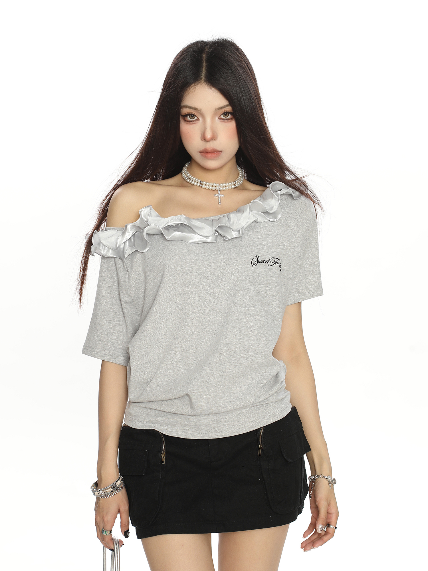 American Retro Lace Off-Shoulder One-Shoulder Short Sleeve T-Shirt for Women - Summer Spicy Girl Top, Y2K Fashion Trend
