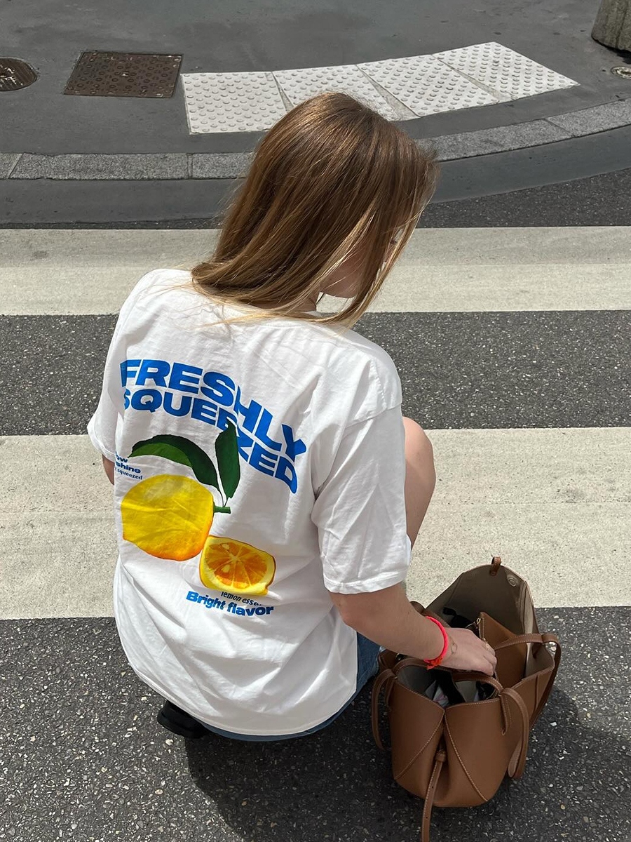 American Retro Lemon Print Oversized Cotton Short Sleeve T-Shirt for Women - Trendy Y2K Style Top
