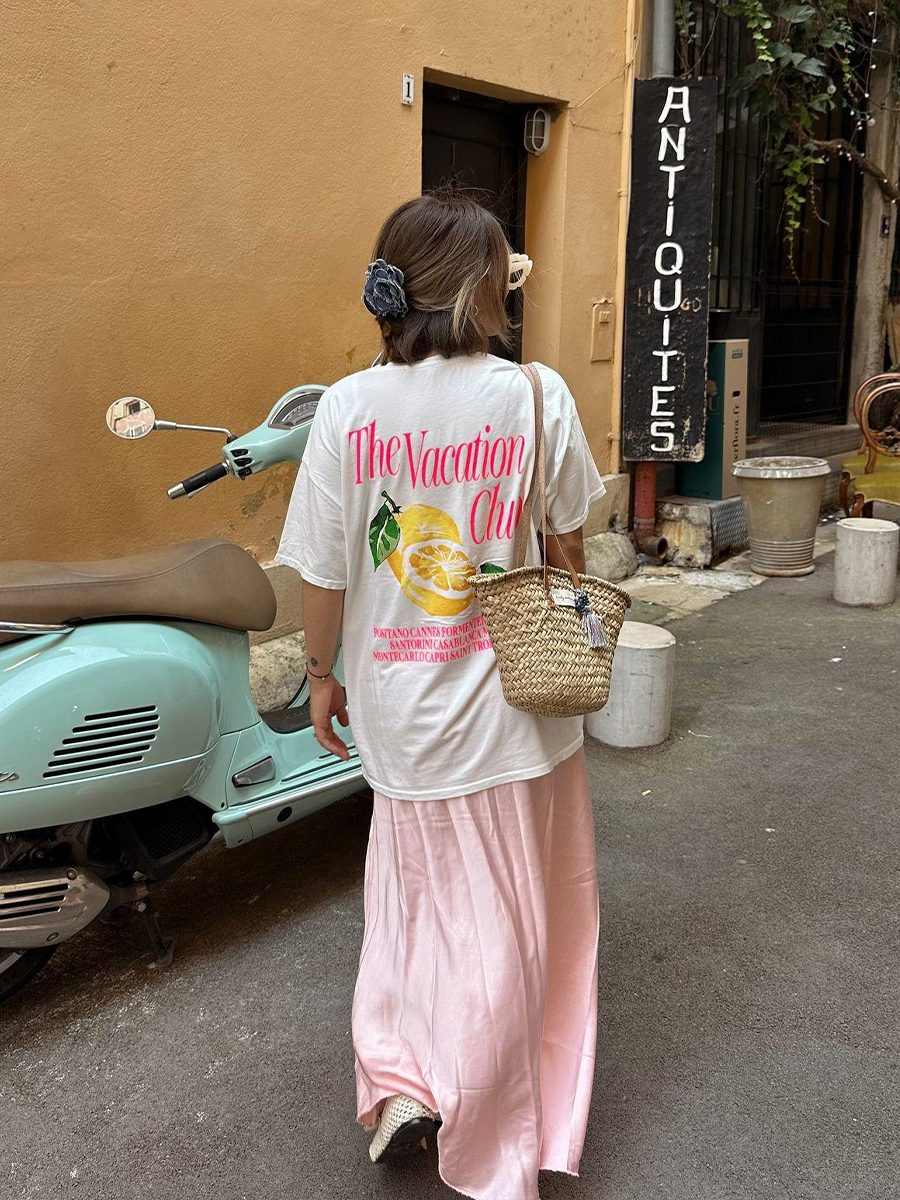 American Retro Lemon Print White Cotton Oversized T-Shirt - Trendy Summer Short Sleeve for Women, Y2K European Style