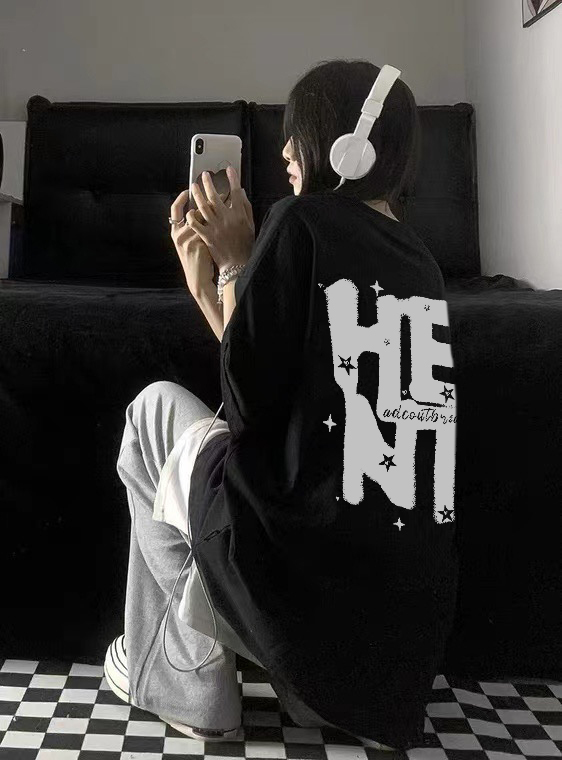 American Retro Letter Print Pure Cotton Short-Sleeve T-Shirt for Men and Women, Plus Size Loose Street Hip-Hop Couple Style
