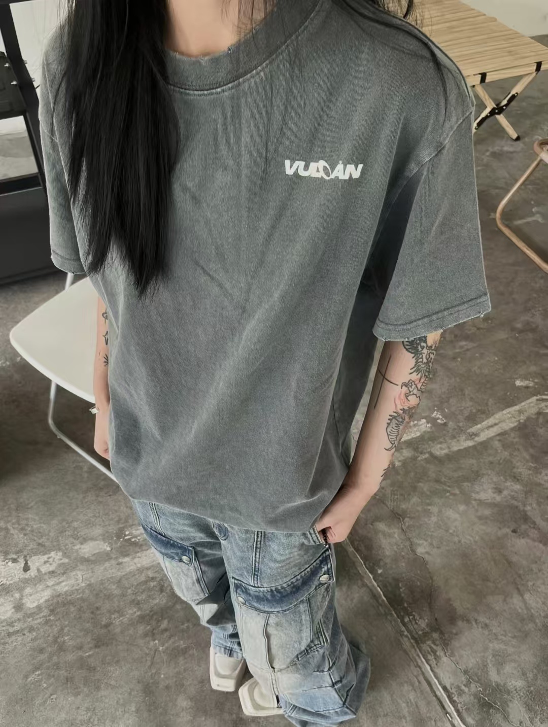 American Retro Letter Print Short-Sleeve T-Shirt for Women - Vintage 90s Loose Heavyweight Summer Top