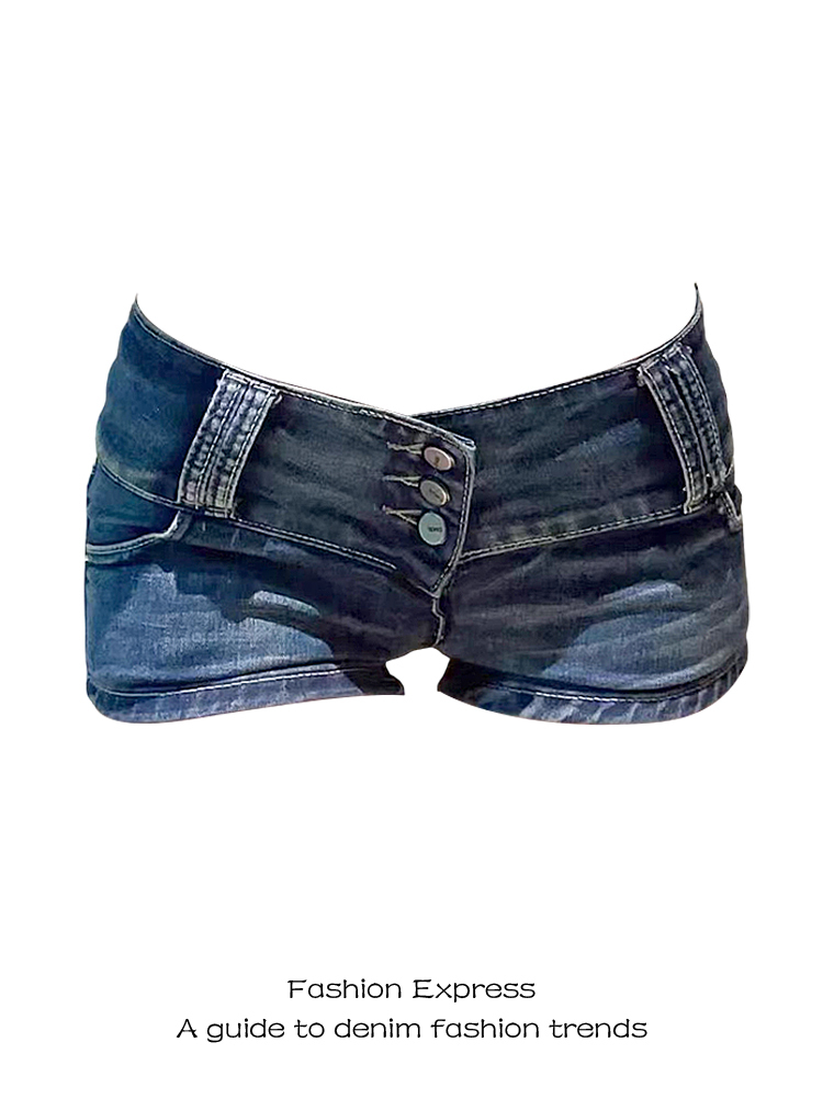 American Retro Low-Waist Button-Up Denim Ultra-Short Shorts for Women - 2025 Autumn Winter Slim-Fit Bodycon Hot Pants
