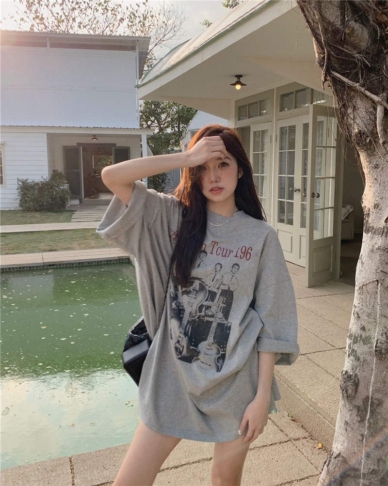 American Retro Mid-Length BF Style Pure Cotton Short-Sleeve T-Shirt for Men and Women, Plus Size Loose Summer Casual Top
