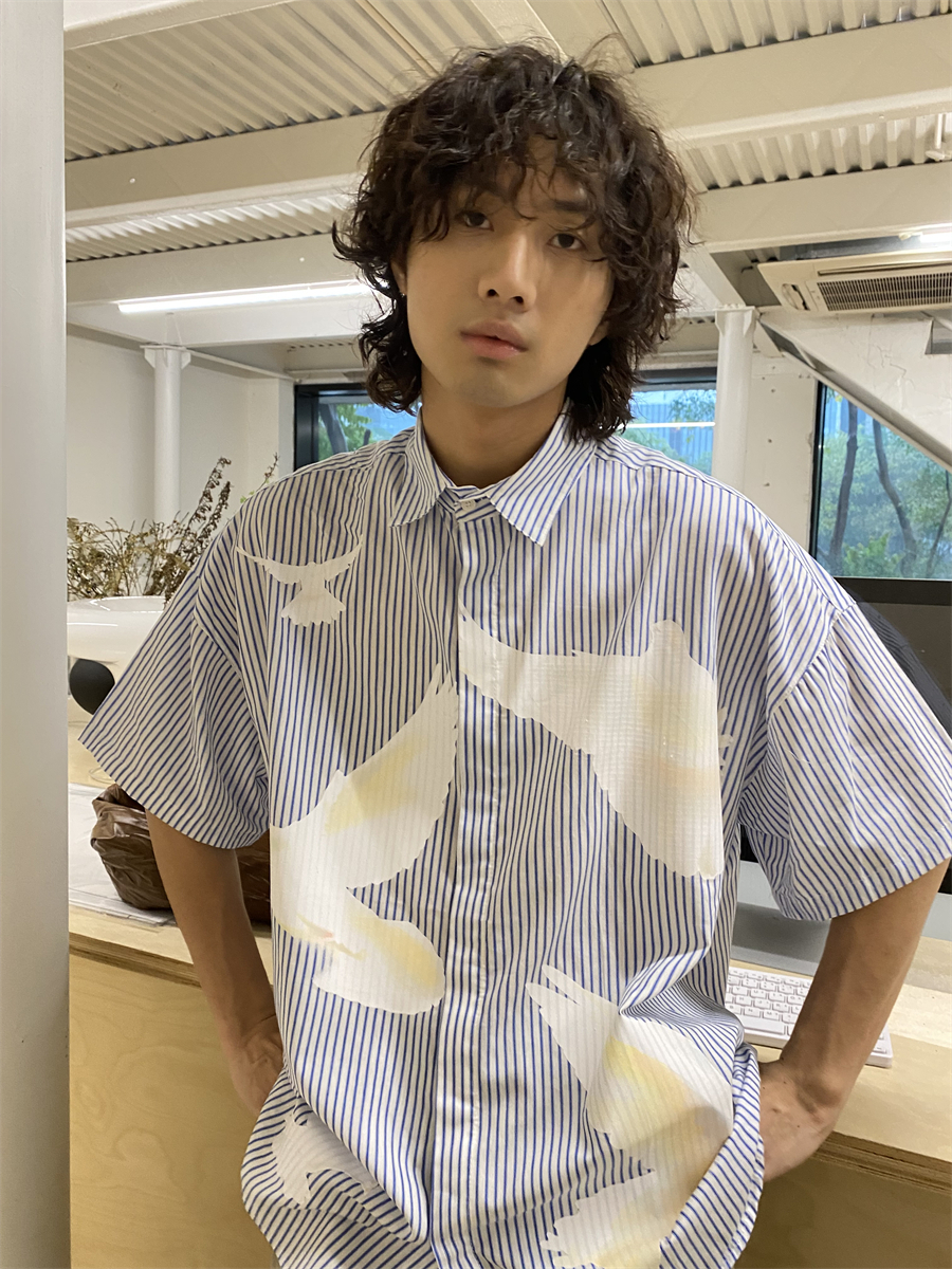 American Retro Pigeon Print Striped Short Sleeve Shirt for Men & Women - Summer Casual Loose Fit Trendy Top