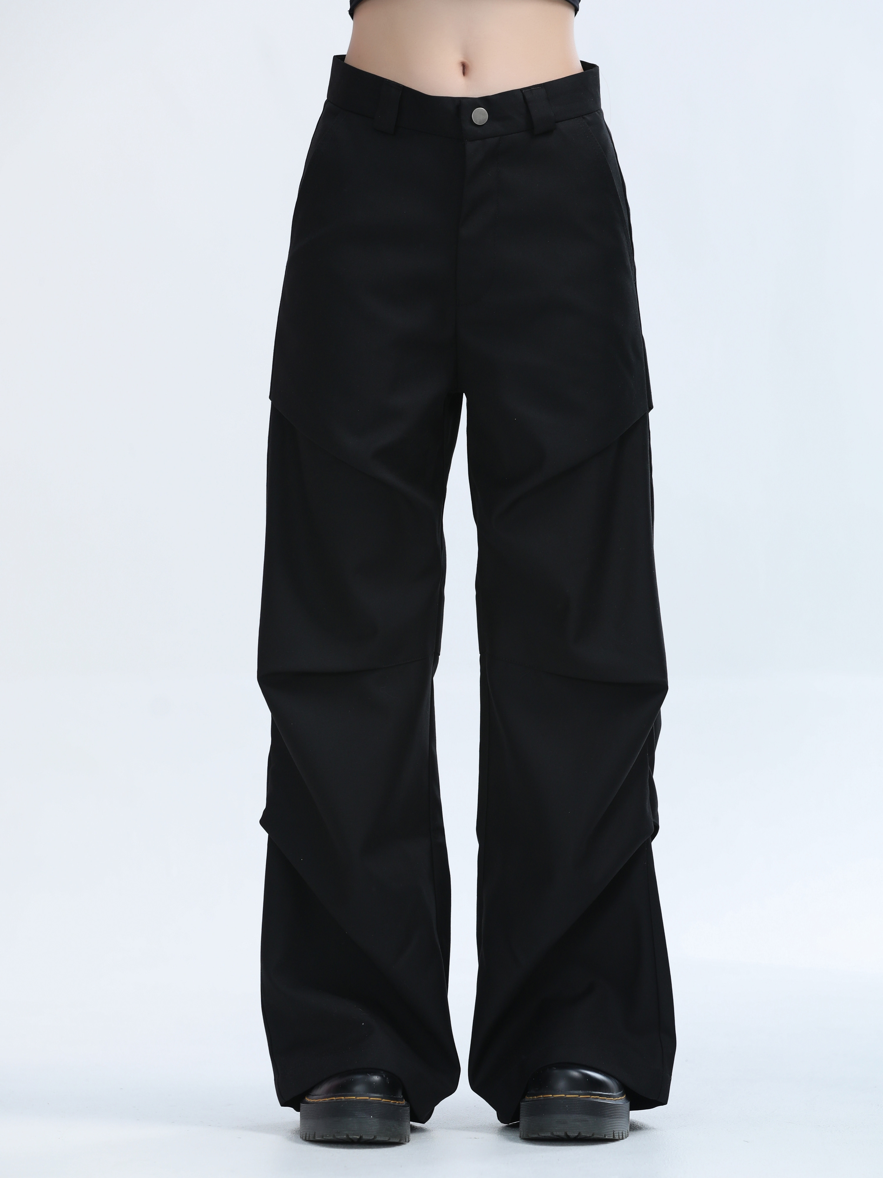 American Retro Pleated Black Casual Pants for Women - Niche Loose Straight Wide-Leg Design, Vintage Style, Comfortable Fit