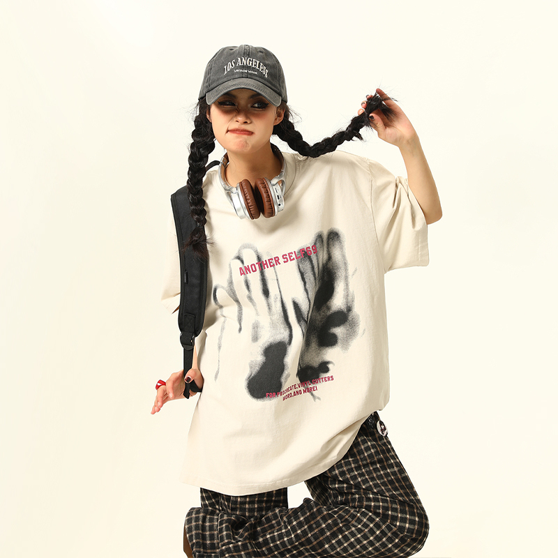 American Retro Printed Washed Short-Sleeve T-Shirt for Men and Women - Trendy Couple Top in Y2K Style