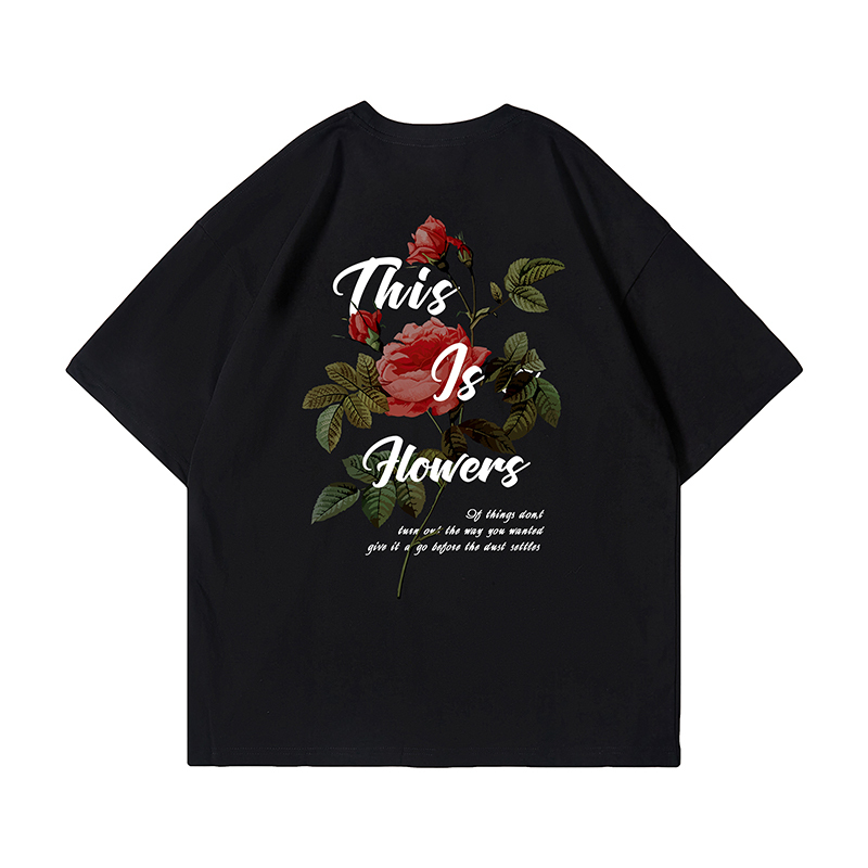 American Retro Rose Couple T-Shirt for Men - Trendy Loose Fit Short Sleeve Top, Y2K Style Fashion for Couples