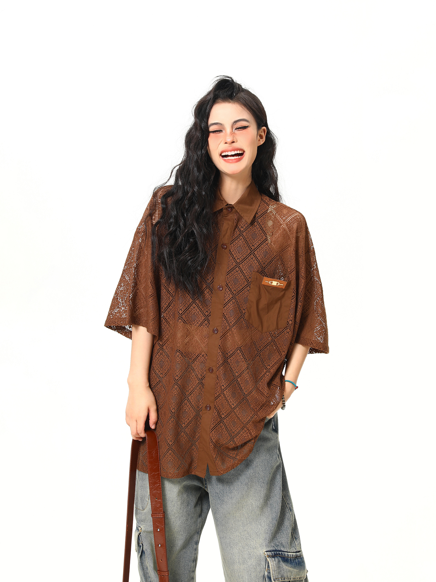 American Retro Short Sleeve Shirt Jacket for Women - Summer Loose Casual Top with Unique Design