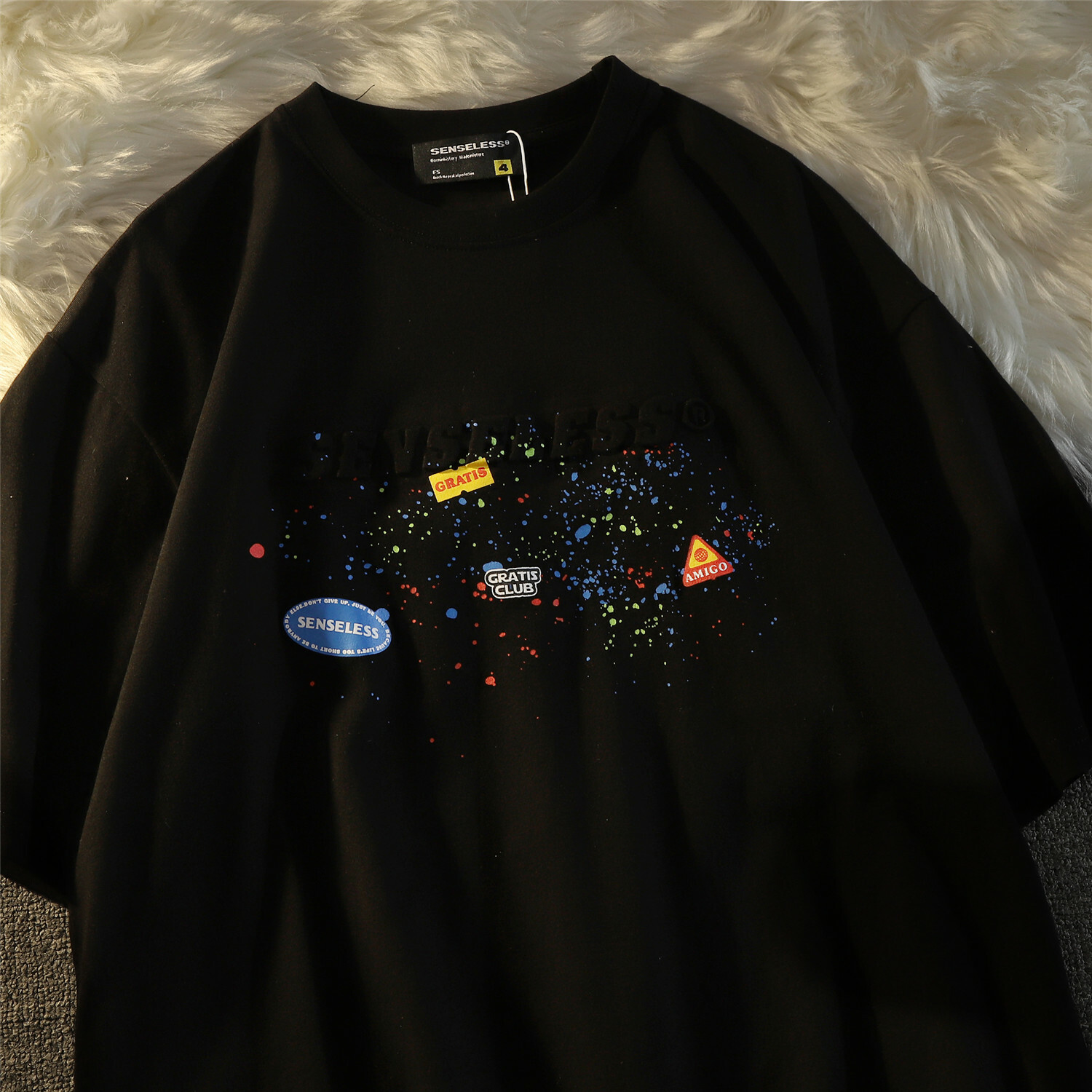 American Retro Splatter Letter Pure Cotton Short Sleeve T-Shirt for Men and Women, Plus Size, Loose Fit, Unisex Casual Wear