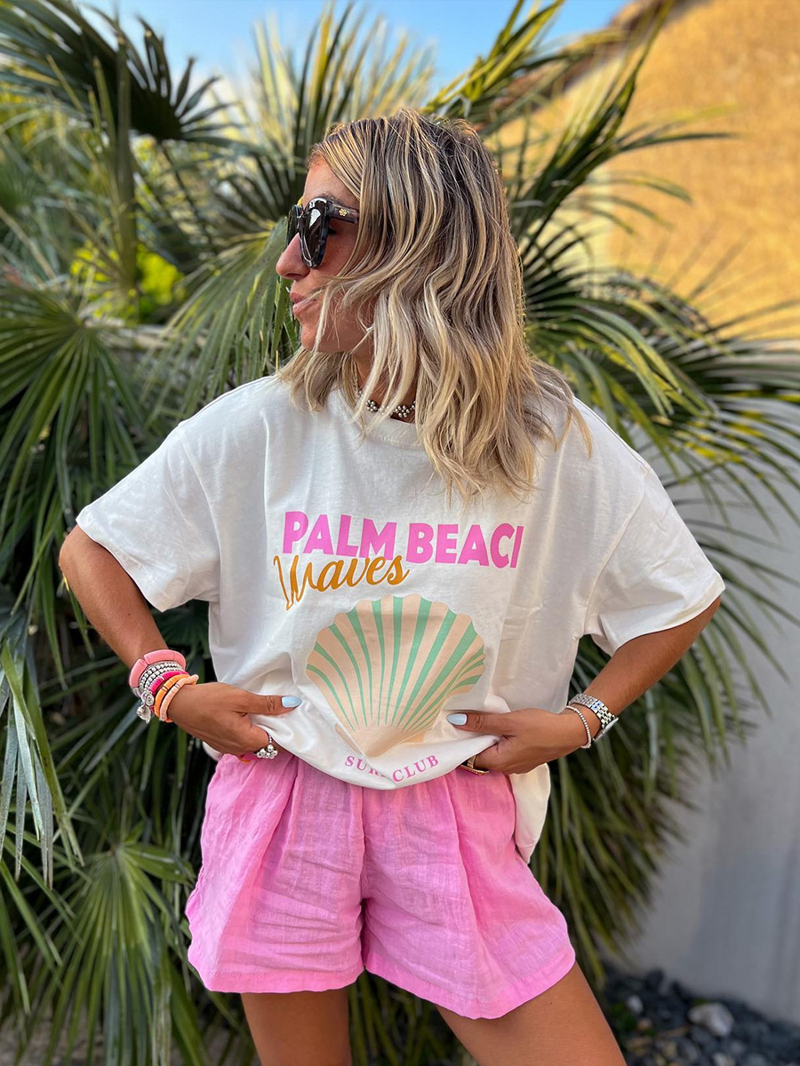 American Retro Summer Shell Letter Print Short Sleeve T-Shirt for Women - Oversized Trendy European Style Top
