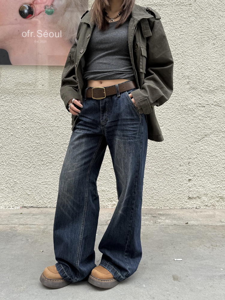 American Retro Washed Low-Rise Straight-Leg Jeans for Women - Versatile Loose Slim-Fit Casual Pants in Vintage Style