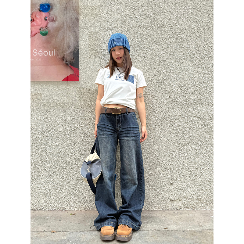American Retro Washed Low-Rise Straight-Leg Jeans for Women - Versatile Loose Slim-Fit Casual Pants in Vintage Style