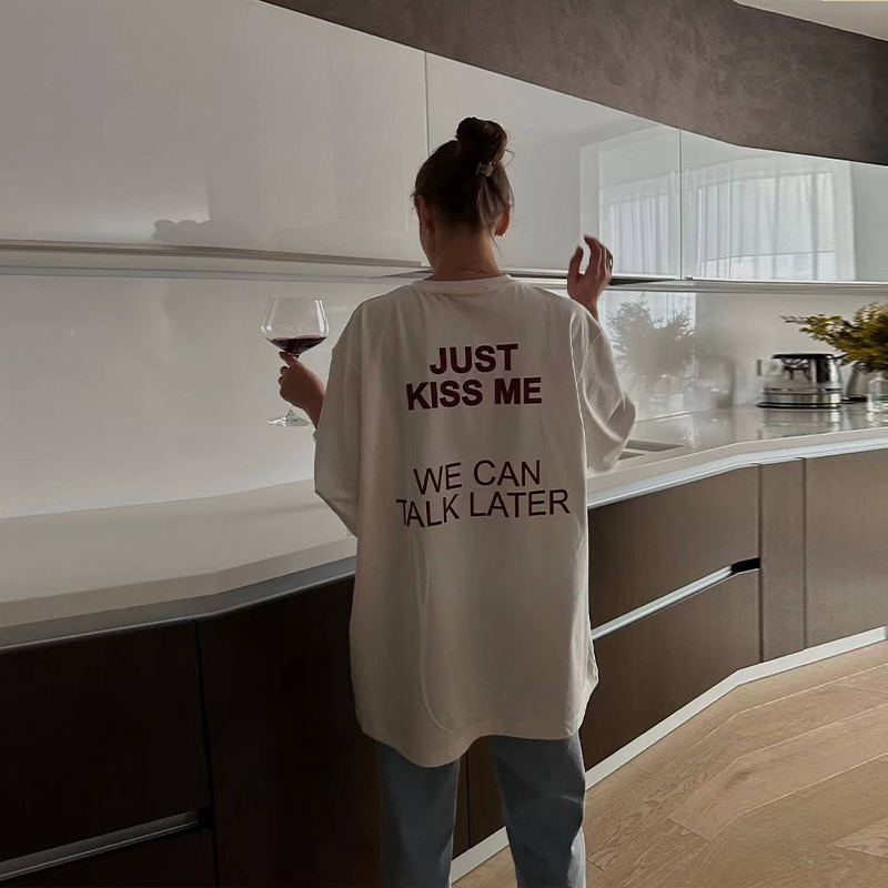 American Retro White Letter Printed Oversized Short Sleeve T-Shirt for Women - Summer Trendy Y2K Style Half-Sleeve Top