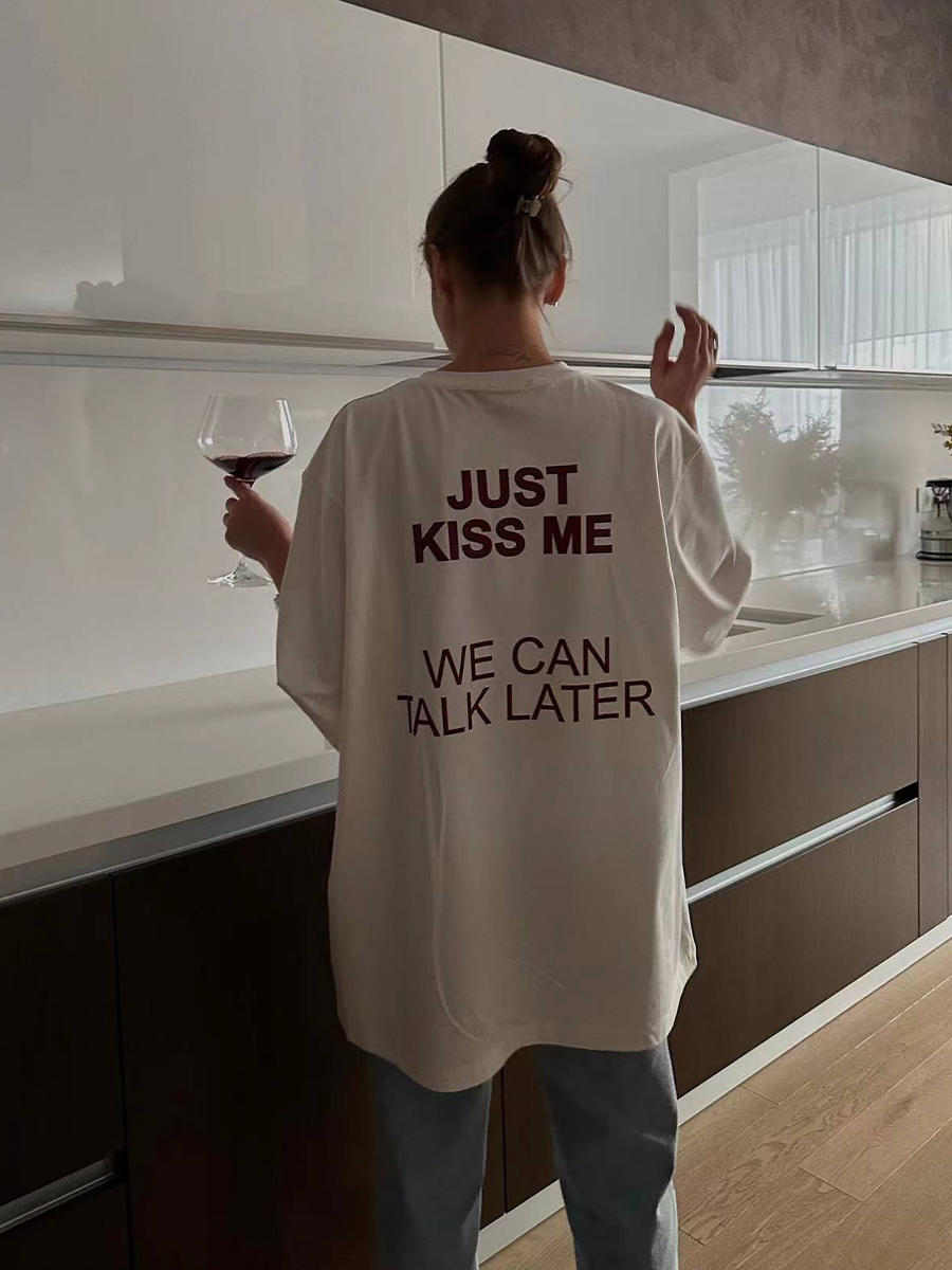 American Retro White Letter Printed Oversized Short Sleeve T-Shirt for Women - Summer Trendy Y2K Style Half-Sleeve Top