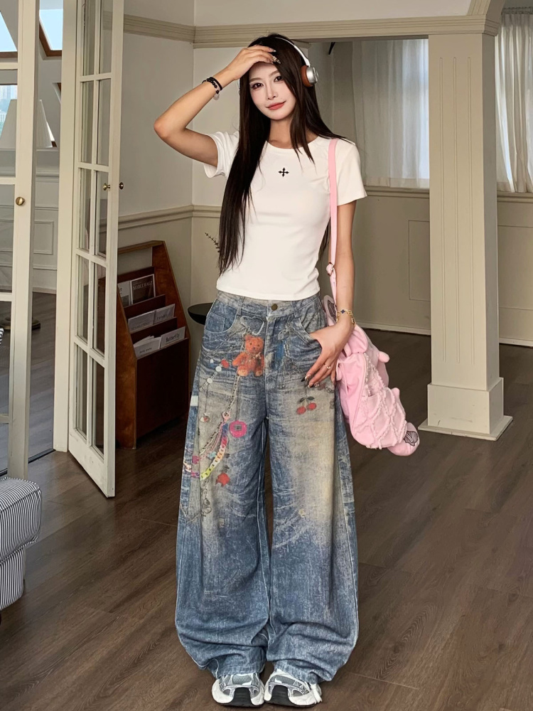American Style Hot Girl Cross Embroidery Short Sleeve T-Shirt for Women - Slim Fit Summer Essential