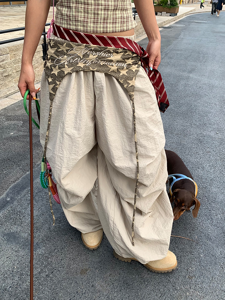 American Style Letter Embroidery Wide-Leg Pants for Men and Women, Casual Loose Fit, Straight Cut Layered Long Trousers, Trendy Fashion