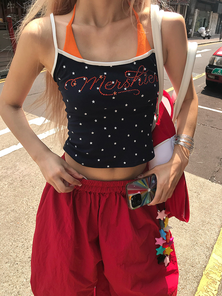 American Style Rhinestone Star Print Two-Piece Tank Top - Sexy Slim Summer Shirt for Women - Y2K Fashion