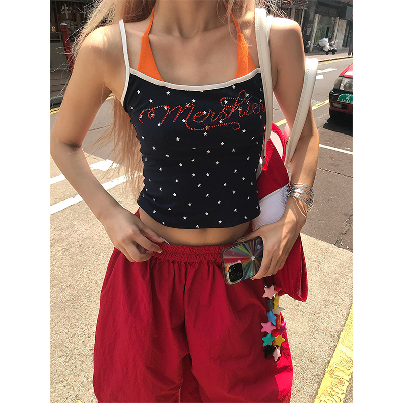 American Style Rhinestone Star Print Two-Piece Tank Top - Sexy Slim Summer Shirt for Women - Y2K Fashion