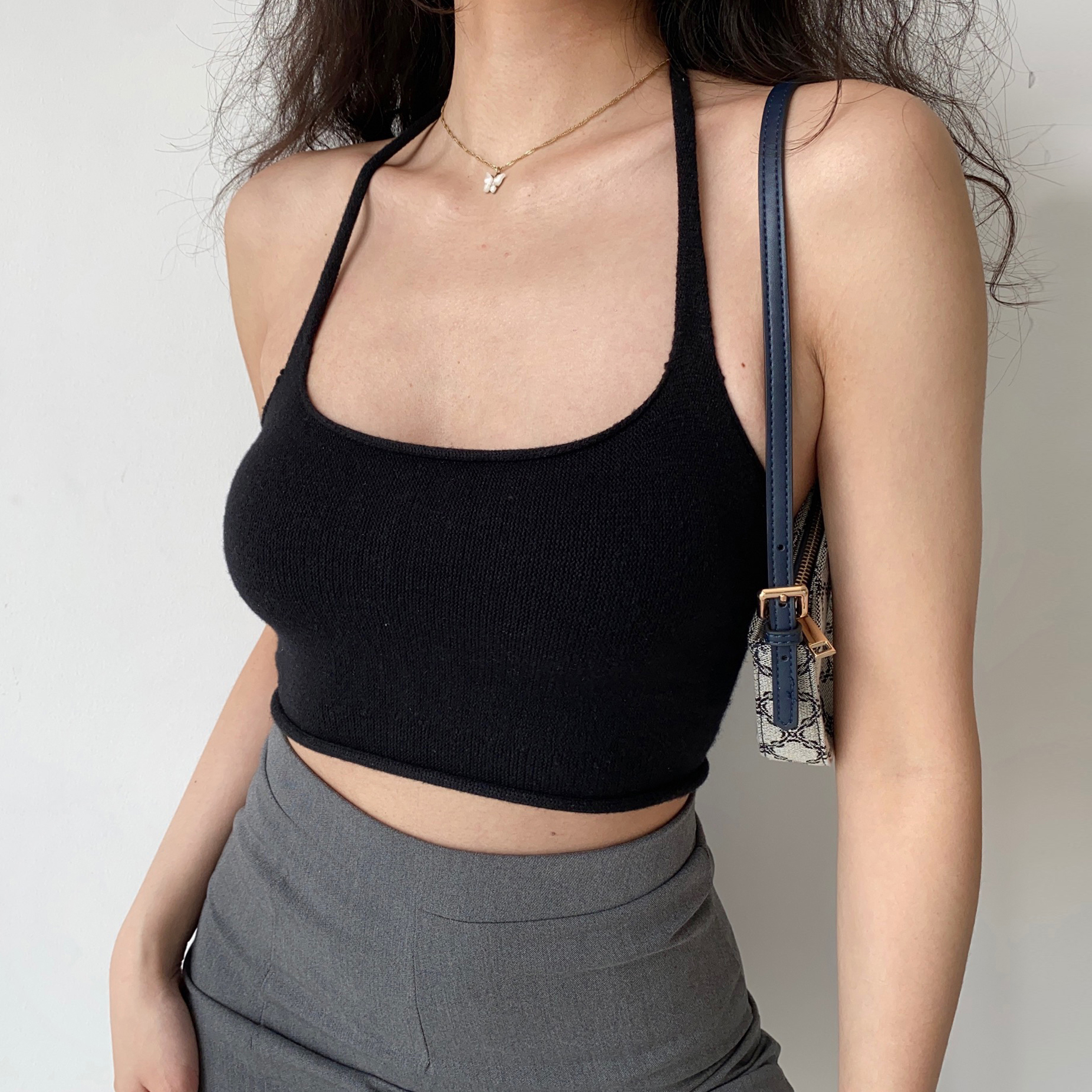 American Style Sexy Backless Strapless Halter Crop Top for Women - Slim Fit Edge Roll-Up Design, Perfect for Y2K and Trendy Looks