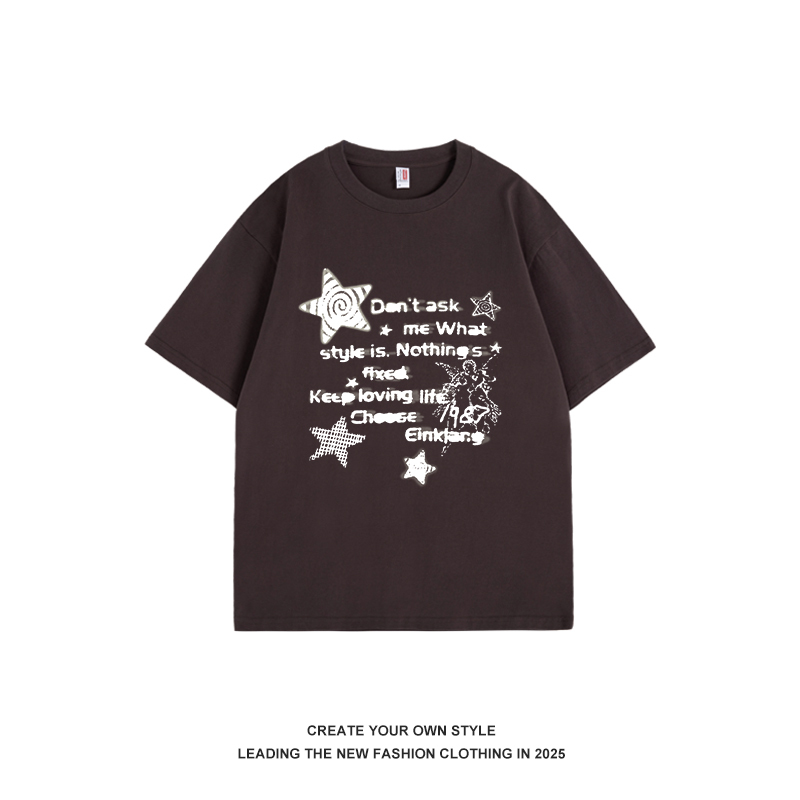 American Style Star Letter Oversized Cotton Short Sleeve Women's Summer Top - Sweet Cool Casual Couple Tee