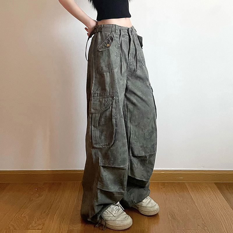 American Vintage Camouflage Cargo Pants for Women - Hip-Hop Inspired Loose Fit Denim Casual Trousers, Versatile and Stylish