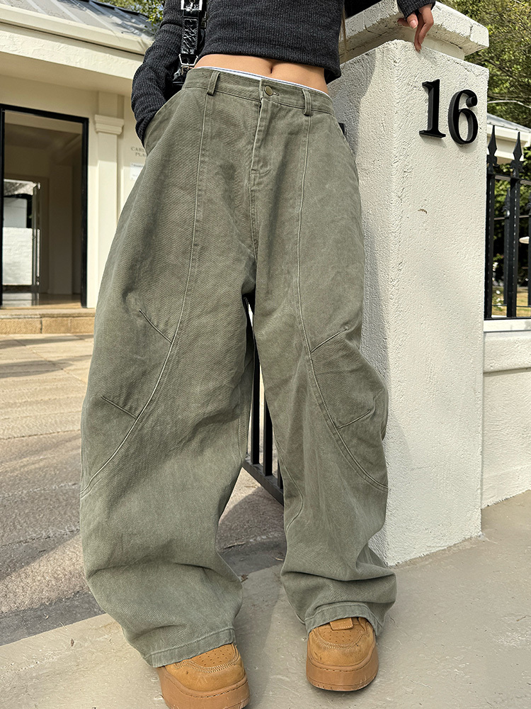 American Vintage Minimalist Oversized Wide-Leg Floor-Length Pants for Men and Women, Casual Loose Fit for Spring and Autumn