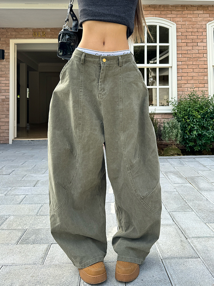 American Vintage Minimalist Oversized Wide-Leg Floor-Length Pants for Men and Women, Casual Loose Fit for Spring and Autumn