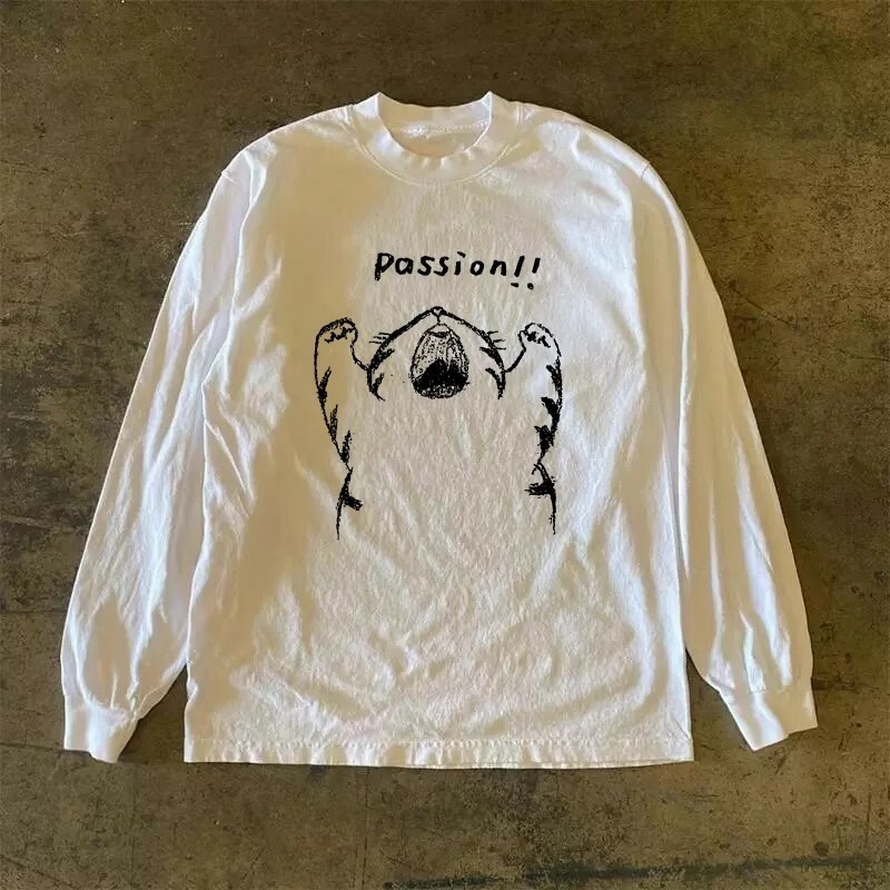 American Vintage Oversized Long Sleeve T-Shirt in 310g Pure Cotton - Non-Transparent, Versatile Street Style for Effortless 90s Look
