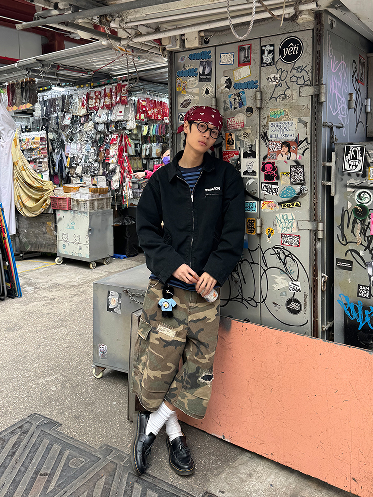 American Vintage Patchwork Distressed Camouflage Three-Quarter Pants for Men and Women - Loose Casual Straight Fit for Spring 2025
